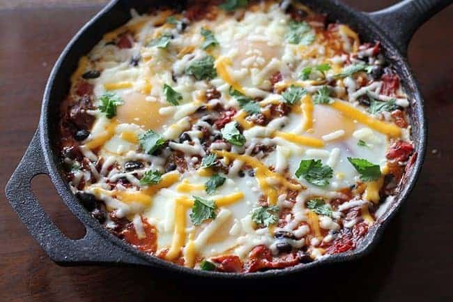 Tex-Mex Steak & Eggs Skillet Topped with Cilantro