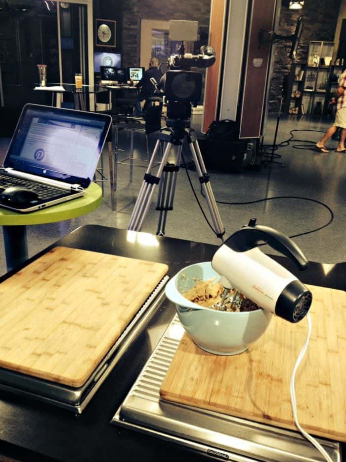 preparing the Oreo Chocolate Pudding Cookies on the T.V. camera
