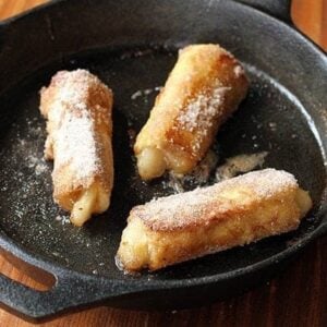 Close up of Apple Pie French Toast Rolls in Skillet