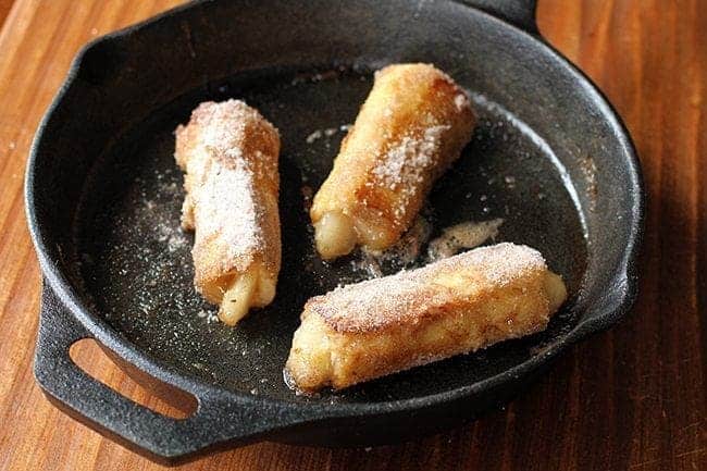 Close up of Apple Pie French Toast Rolls in Skillet