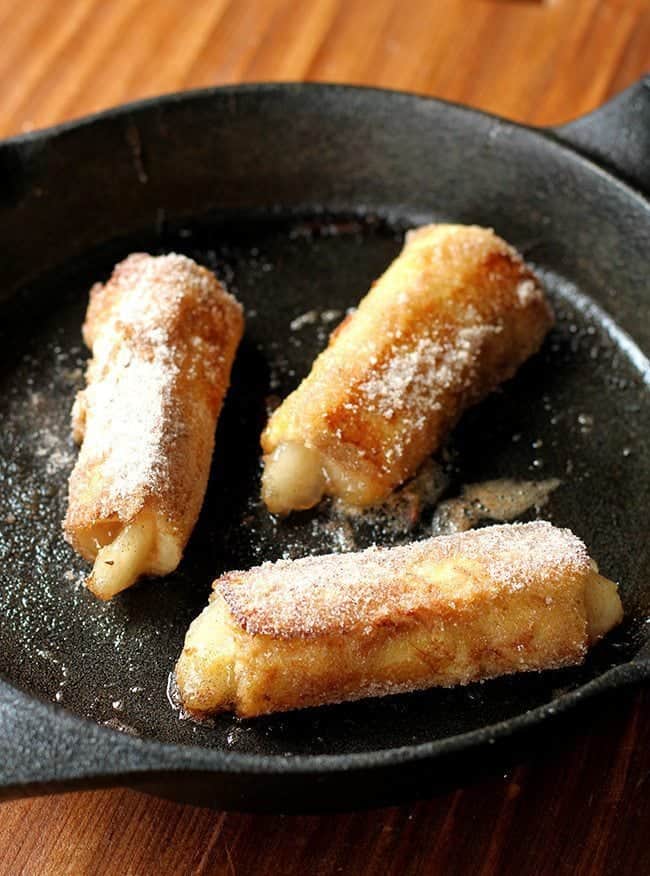 Close up of Apple Pie French Toast Rolls in Skillet