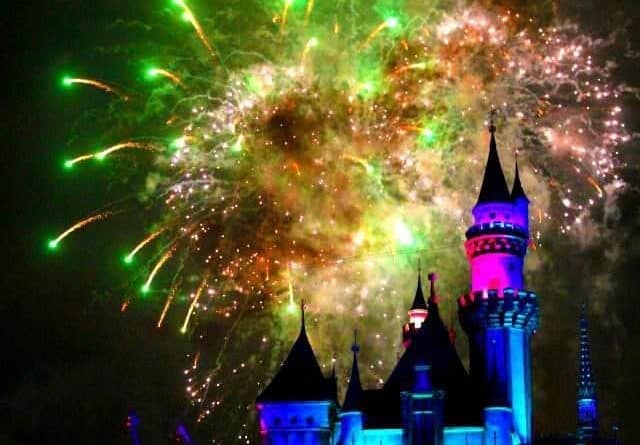 Disneyland at night with the Colorful Fireworks Display