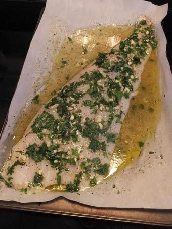 Fish fillet with Garlic & Herb in a baking tray