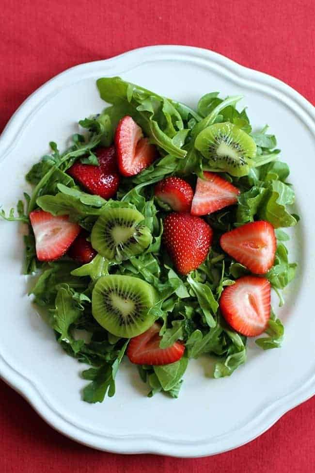 close up plate of Kiwi, Lime & Strawberry Salad