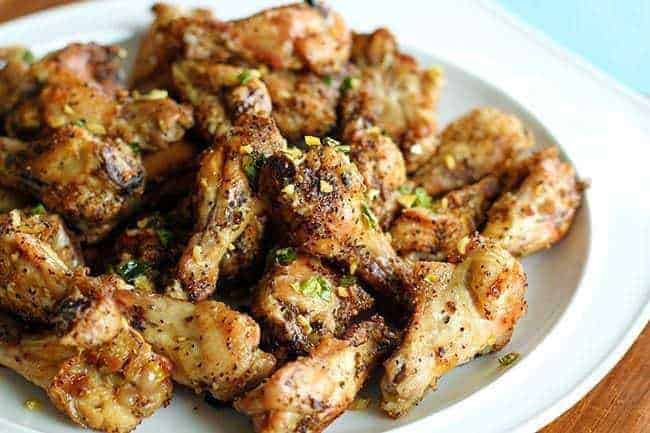 Salt and Pepper Chicken Wings with Garlic Oil Over the Top