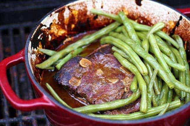 Camping Wasabi Plum Roast Beef & Green Beans in a red Pot 