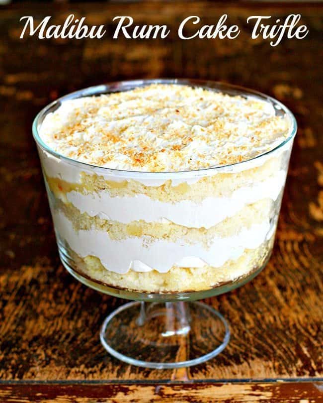 Easy and delicious coconut trifle that is made perfect with the addition of Malibu rum! #trifle #dessert #coconut #rum