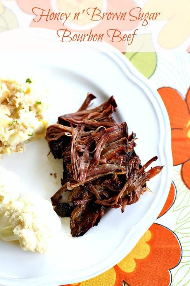 Melt in your mouth crock pot Burbon and honey roast beef! Fix it, forget it and come home to a delicious meal waiting for you!#beef #crockpot #bourbon