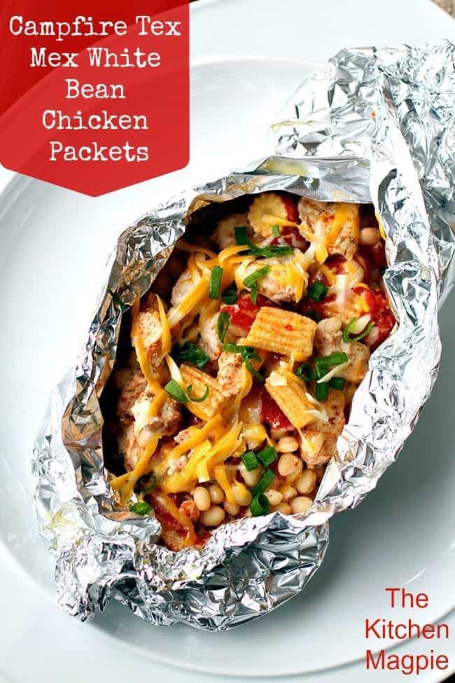 Tex Mex White Bean Chicken Packets in a tin foil