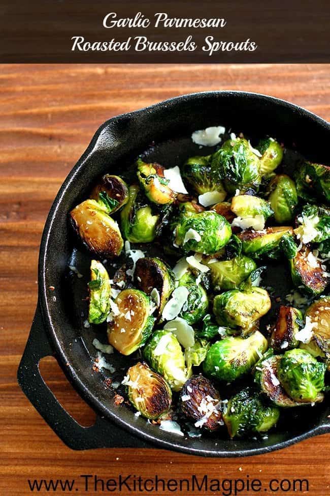 Easy, fast and delicious roasted Brussels sprouts with garlic and Parmesan.