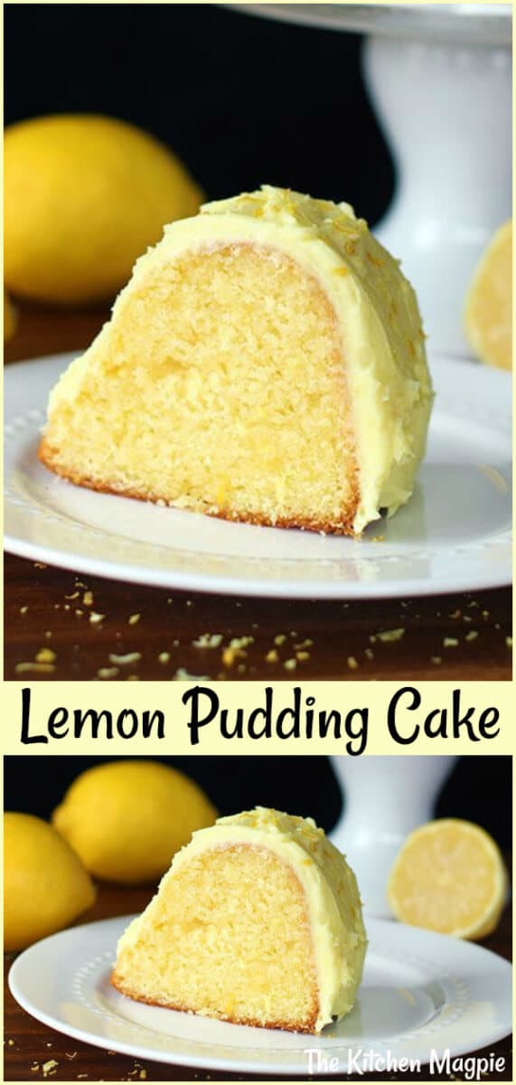 Amazing homemade lemon pudding cake. This tangy and sweet confection is sure to delight! #lemon #cake #bundt