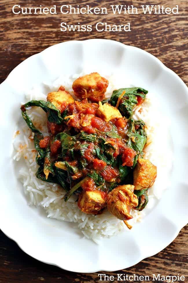 Curried Chicken With Wilted Swiss Chard a great way to use up Swiss chard and chicken breast. #chicken #healthy #chard