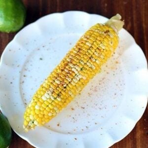 top down shot of Tex Mex Corn on the Cob in white plate