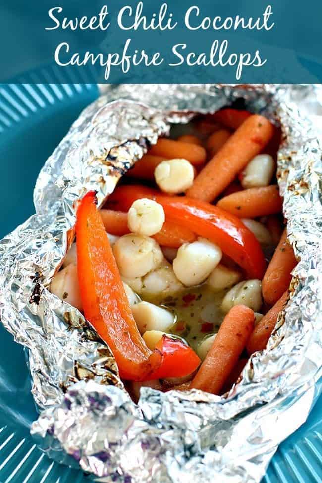 Easy and amazing Chili Coconut Scallop Campfire Dinner! Who said you have to rough it while camping? #camping #seafood #scallops 