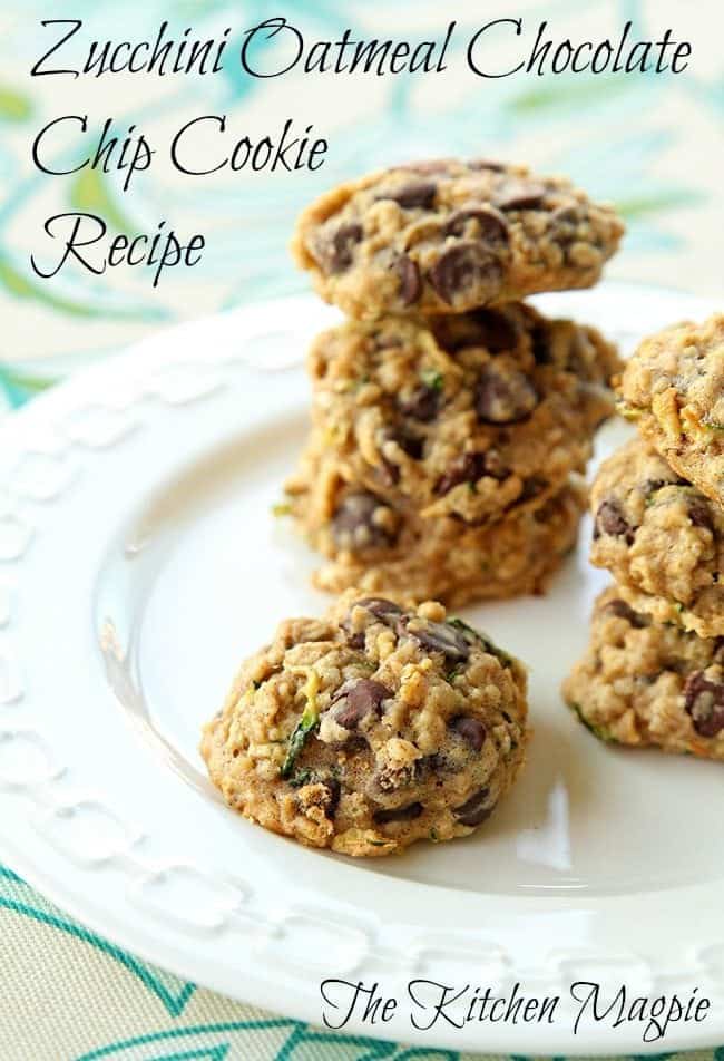 What a fabulous way to use up zucchini! Bake it up with some oatmeal and chocolate chips and you have one seriously decadent zucchini cookie! It's healthy because it has squash in it, right? #zucchini #cookies #chocolatechipcookies