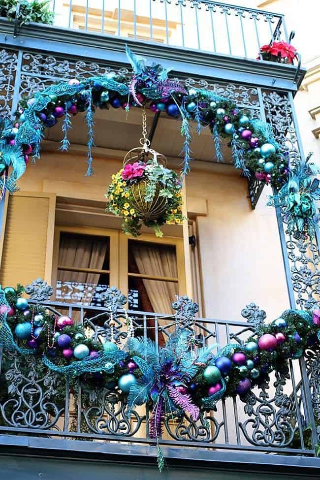 The New Orleans Square During Christmas At Disneyland with Color Blue themed Decors