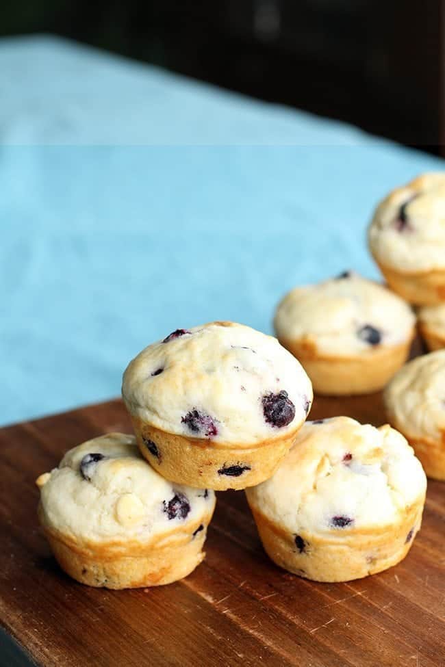 close up of White Chocolate Saskatoon Muffins