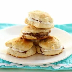 Close up Stack of Biscuit S’Mores in a White Plate