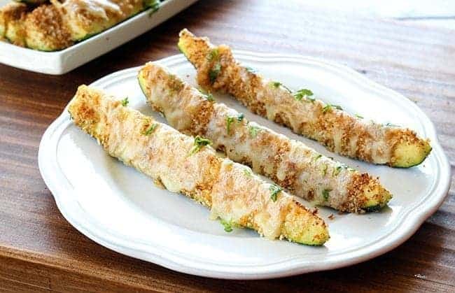 Cheesy & Crunchy Tex-Mex Baked Zucchini Sticks in a White Plate