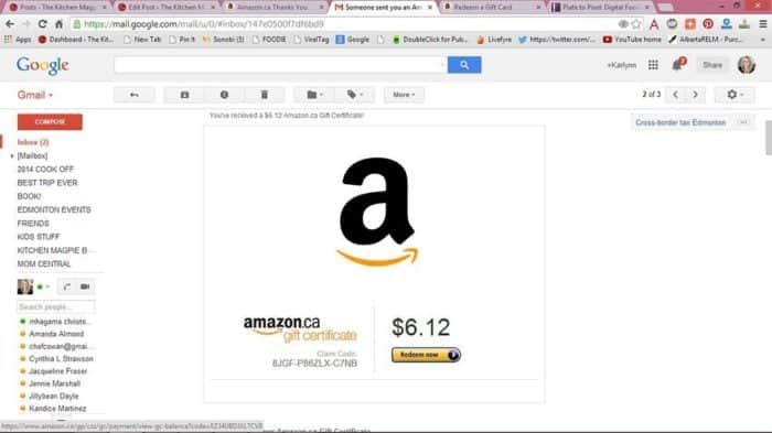 Close up of Amazon window for purchase an Email Giftcard