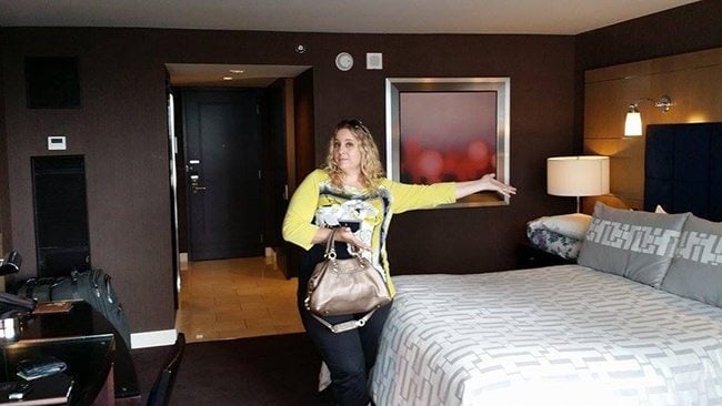 Woman in Yellow Shirt at the Hotel Room in Aria Las Vegas