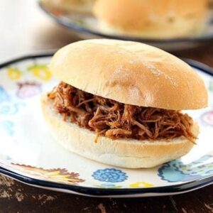 close up Pulled Pork Sandwich in a small plate