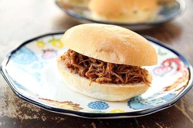 Pulled Pork Sandwich in a small plate on wood background