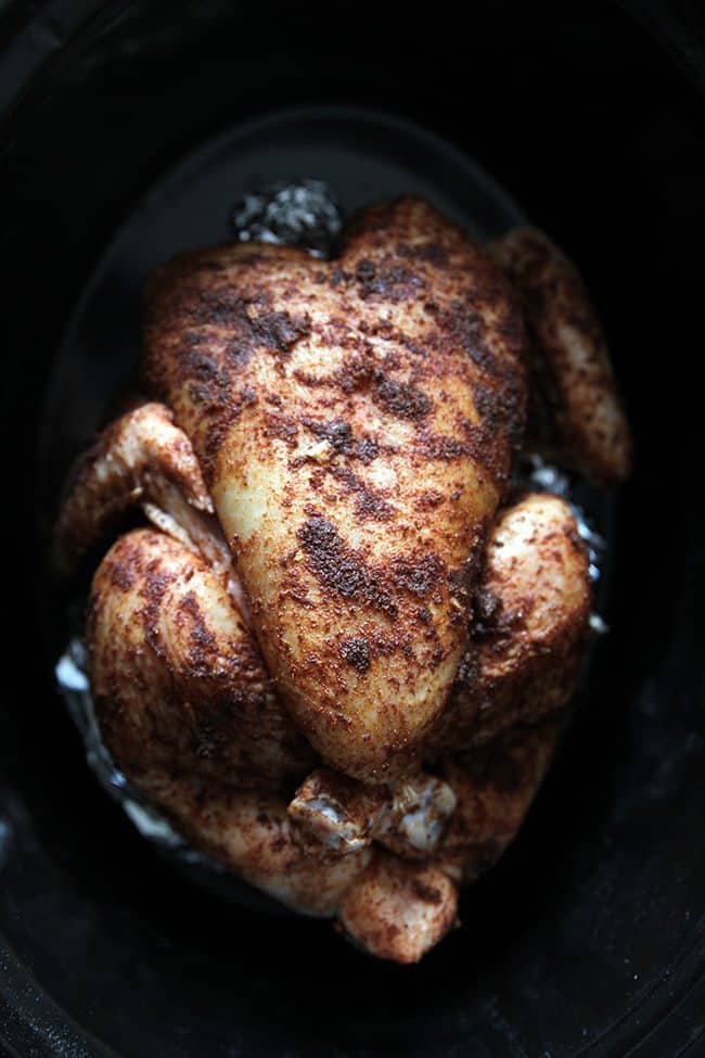 close up of Rotisserie Chicken cooked in a slow cooker