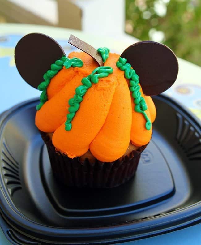 orange pumpkin like mickey cupcake