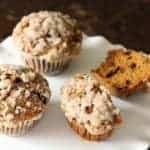 Pumpkin Chocolate Chip Streusel Muffins in white plate