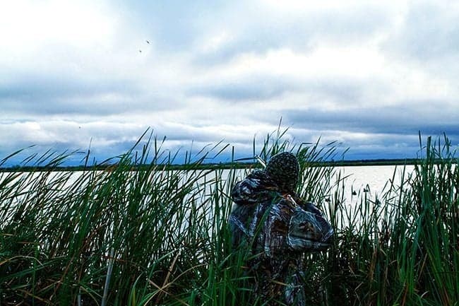 man aiming for the flying ducks