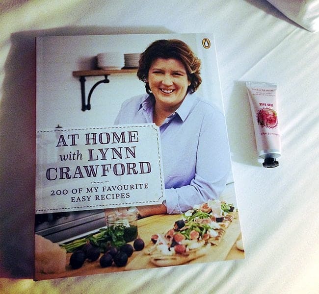 Lynn Crawford's newest cookbook and a lovely handcream in bed