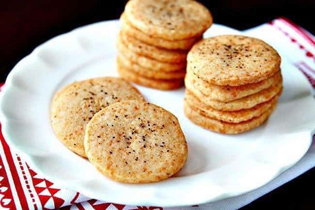 stacks of Peppery Parmesan Shortbread in a white plate 