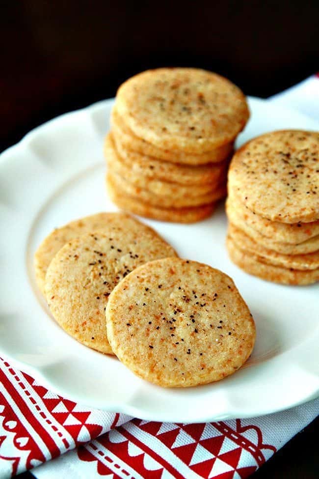 close up Peppery Parmesan Shortbread in a white