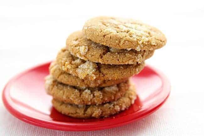 stack of Chewy Citrus Gingerbread Cookies in red plate