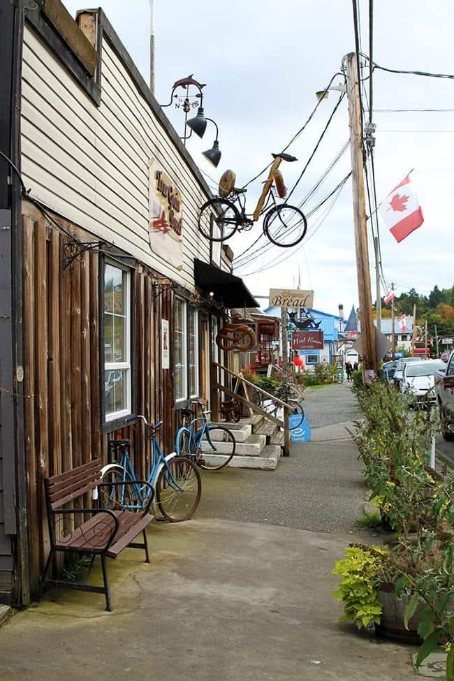 Cowichan Bay - a small, seaside village with stores, benches and bikes