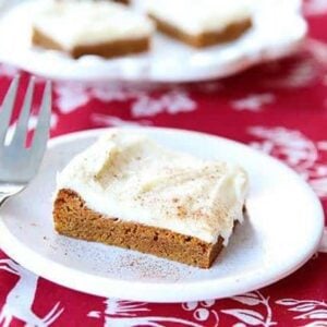 Close up slice of Gingersnap Cookie Bars With Cream Cheese Buttercream Icing