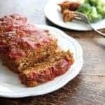 close up seasoned Meatloaf From Campbell's Soup in a white plate