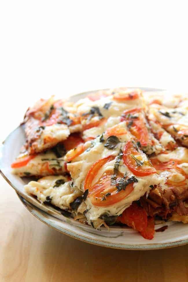 Stacked phyllo Pizza with Parmesan cheese in between and Mozzarella on top