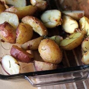 close up of Simple Roasted Garlic & Rosemary Potatoes