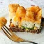 a slice of Tater Tots Shepherd's Pie in a white plate