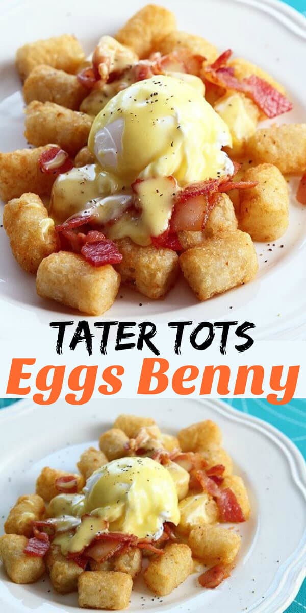 Eggs Benedict done on Tater Tots instead of English muffins with homemade hollandaise sauce. Once you try it, you'll never use muffins again! #eggs #benedict #tatertots #hollandaise #brunch