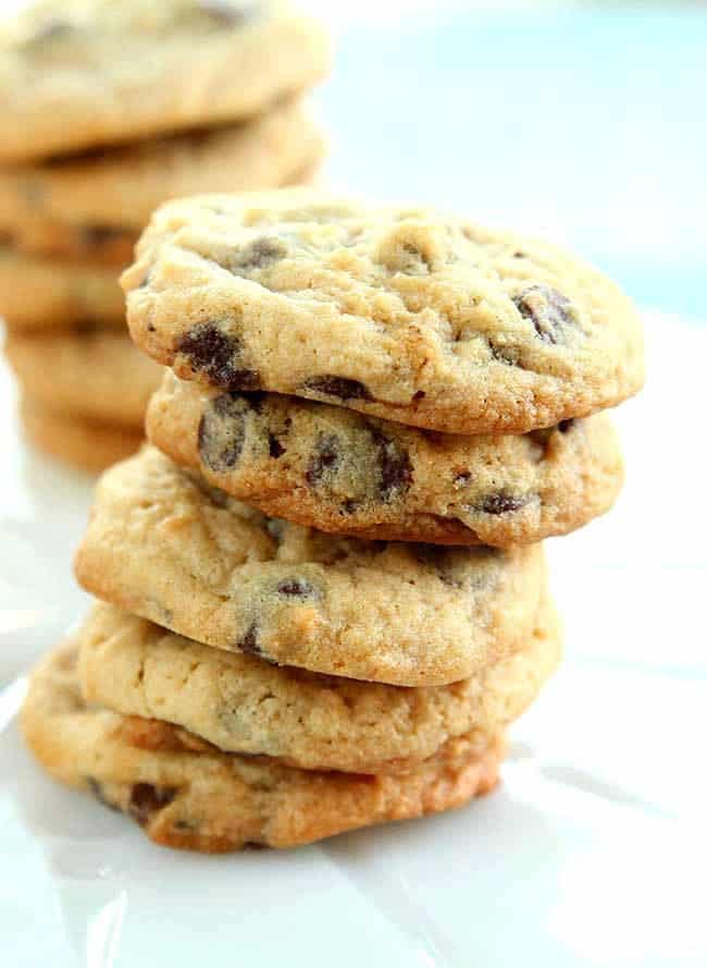 close up stack of Cheesecake Chocolate Chip Cookies