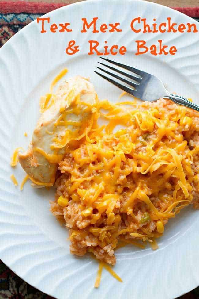 Easy, fast and delicious! This chicken and rice bake is perfect for a busy weeknight dinner! #rice #chicken #cheese