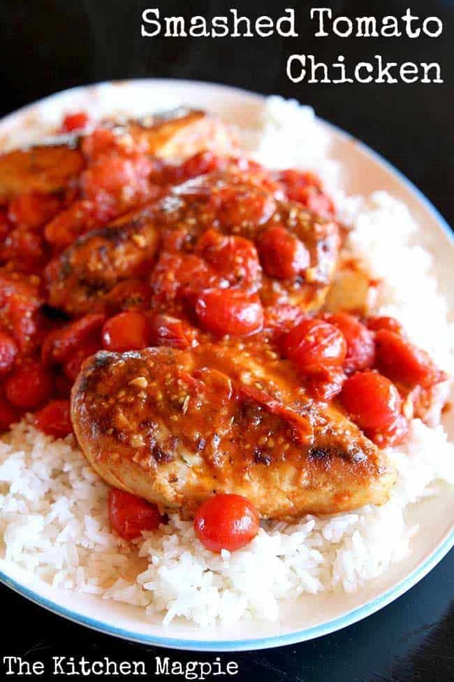 A classic dish of tomatoes, wine and chicken made even more delicious by using fresh grape tomatoes! #chicken #chickenbreast #tomatoes