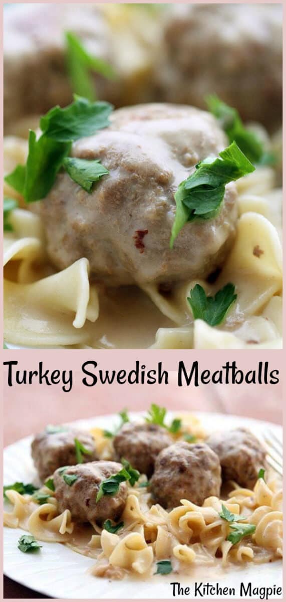 Cranberries give these Turkey Swedish Meatballs a delicious little zing to them, and the sour cream gravy is perfection. #swedish #meatballs #sourcream #groundturkey 