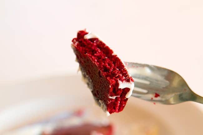 slice of red velvet pancake