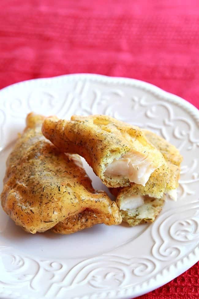 Close up of Delicious deep fried haddock recipe