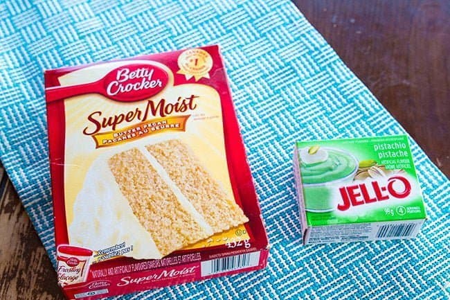 a box of butter pecan cake mix and jell-o