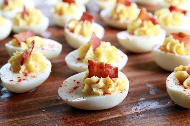 Bacon Deviled Eggs with smoked paprika